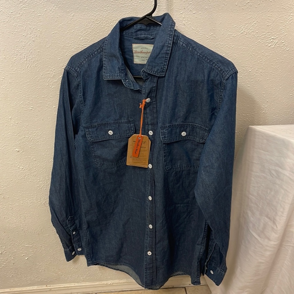 Weatherproof Vintage Men’s Size Small S blue Denim Shirt Long Sleeves NWT NEW Z